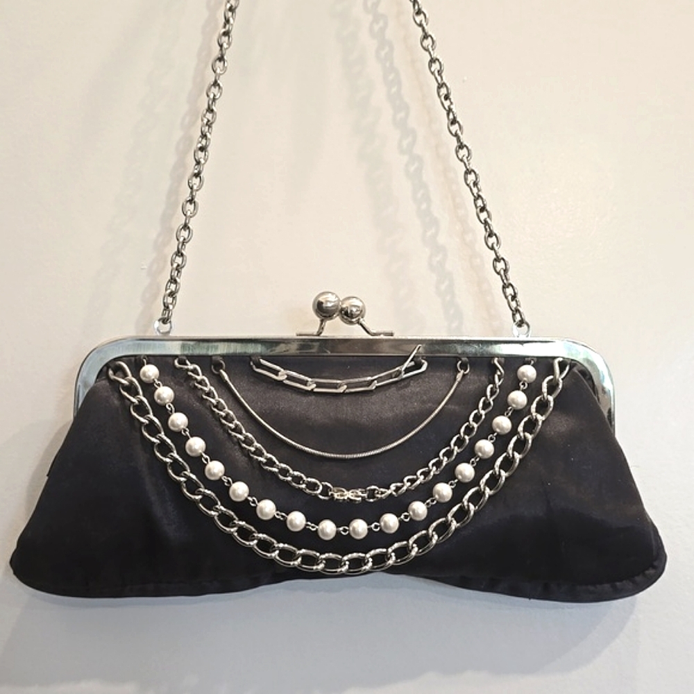 American Eagle Outfitters Charcoal Black Satchel with Silver Chain